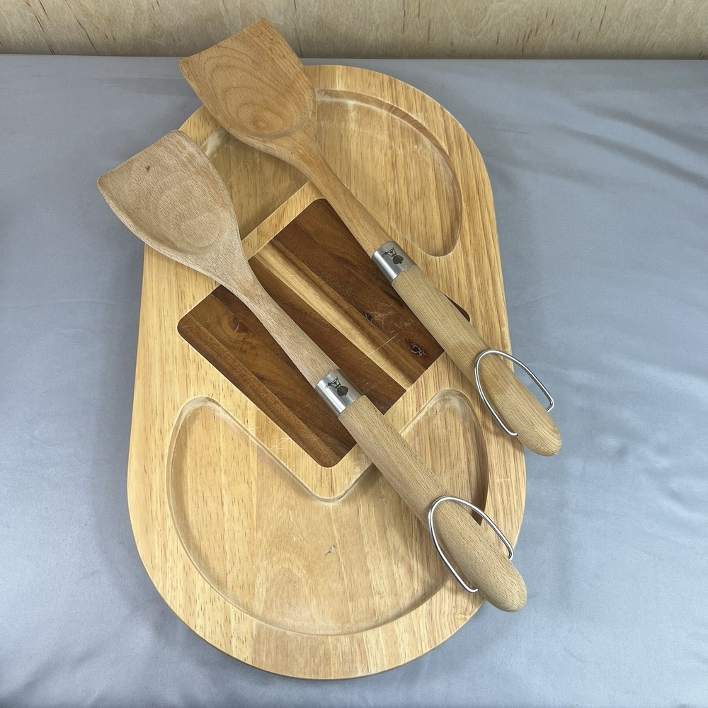 Wood Charcuterie Serving Board with 2 Wooden Cooking Utensils Kitchen Set